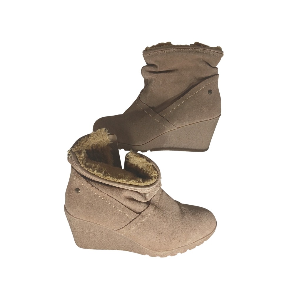 Sporto Wind Tan Suede Faux Fur Lined Slouchy Wedge Ankle‎ Boots 80874 Womens 6 M